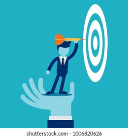 Helping Hand. The hand is lifting the businessman to reach his goal. Business concept vector illustration.