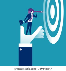 Helping Hand. The hand is lifting the businessman to reach his goal. Business concept vector illustration.