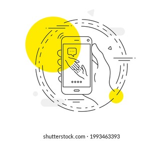 Helping hand line icon. Mobile phone vector button. Give gesture sign. Charity palm symbol. Helping hand line icon. Abstract concept badge. Vector