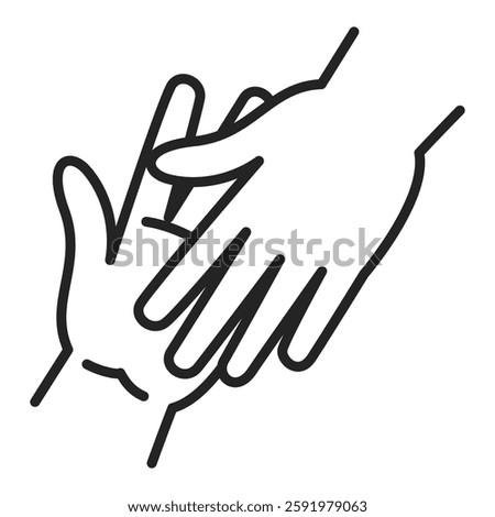 Helping hand line icon vector isolated. Symbol of support and partnership. Concept of customer service. One hand helps another. Work together, team and friendship.