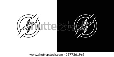 Helping hand logo design with simple line style illustration