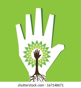 Helping hand make tree inside the tree- vector illustration