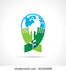 Helping hand make tree on earth - vector illustration
