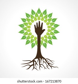 Helping hand make tree - vector illustration
