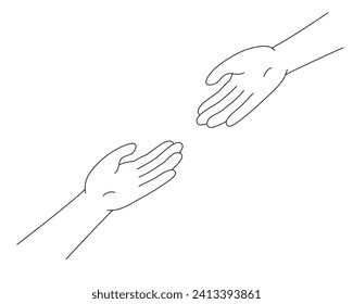 Helping hand outline vector illustration.