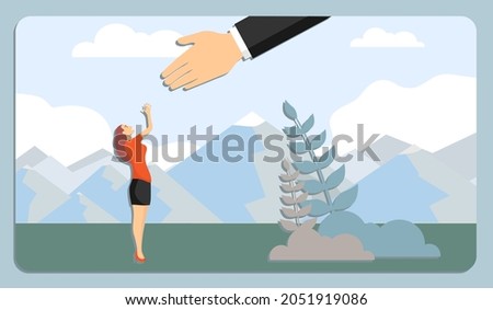 Helping hand for a person in need. Mental recovery of a woman after a break in relations with a man. Therapy after an emotional and painful divorce. Vector illustration. Vector.