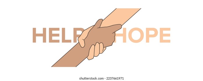 Helping hand, support, assistance concept. Hand of unrecognizable person holding another hand falling down helping supporting vector illustration. 10 EPS.