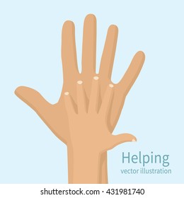 Helping hand, vector illustration flat design. Caring hand. Symbol caring, care, help.