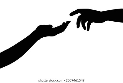 Vector de mano de ayuda, Ilustración de manos que se alcanzan entre sí, La mano de ayuda se extiende a la otra mano. aislado sobre fondo blanco.