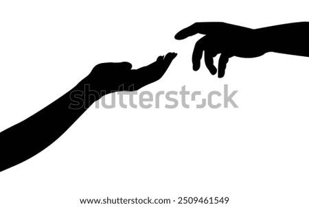 helping hand vector, Illustration of hands reaching for each other, The helping hand reaches out to the other hand. isolated on white background.