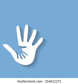 Helping hand white color with shadow on blue background