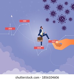 Helping hand-Big hand Arranging block stacking as step stair to grow up. Concept business support Vector