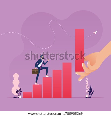 Helping hand-Big hand Arranging block stacking as step stair to grow up. Concept business support Vector