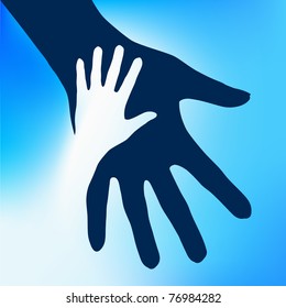 Helping Hands Child.  Illustration on blue background for design