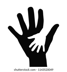 helping hands concept, parent and baby hands icon, stock vector illustration
