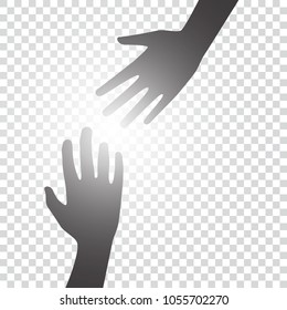Helping hands concept. Silhouette of hands help and hope and support each other on blank background. Vector graphic design.