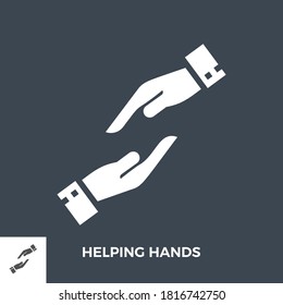 Icono del vector de glifos de mano de ayuda aislado en el fondo negro.