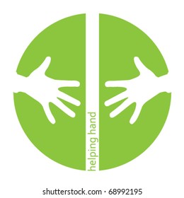 Helping hands green icon with space for text