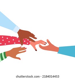 Helping hands, Hand reaching out for help, Give a hand, Friendship concept flat vector isolated on white background