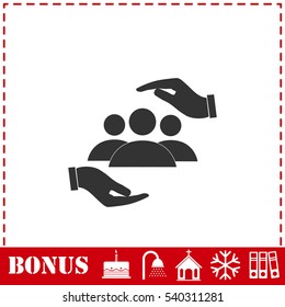 Helping hands icon flat. Simple vector symbol and bonus icon