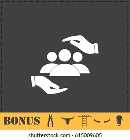 Helping hands icon flat. Simple vector symbol and bonus icon