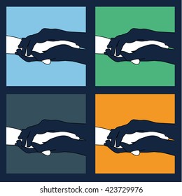 Helping hands ,icons in black and white on colorful backdrop