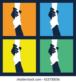 Helping hands ,icons in black and white on colorful backdrop