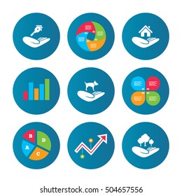 Helping hands icons. Protection and insurance.