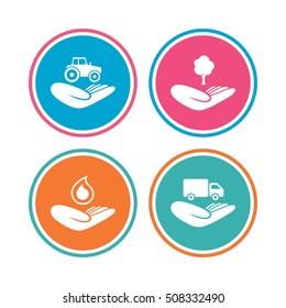 Helping hands icons. Protection and insurance.