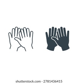 Helping hands icons set with open palms and protective gloves, volunteer support, donation drive, hygiene reminder, nonprofit outreach materials