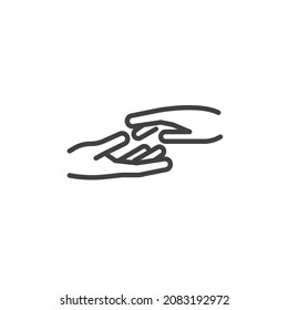 Helping hands line icon. linear style sign for mobile concept and web design. Two hands hold together outline vector icon. Charity symbol, logo illustration. Vector graphics