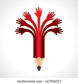 Helping hands make pencil - vector illustration