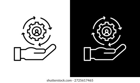 Manos que ayudan a delinear el diseño de conjunto de iconos blancos
