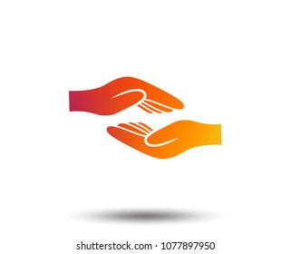 Helping hands sign icon. Charity or endowment symbol. Human palm. Blurred gradient design element. Vivid graphic flat icon. Vector