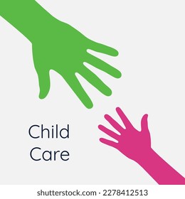 Ayudando las manos. Apoyo y atención a los niños. Manos de adultos y niños. Ilustración del vector