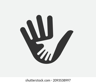 Helping hands symbol. Parent and child sign. Kids help and care icon. Support family vector illustration.