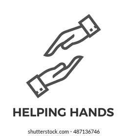 Helping Hands Thin Line Vector Icon Isolated on the White Background.