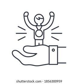 Helping icon, linear isolated illustration, thin line vector, web design sign, outline concept symbol with editable stroke on white background.