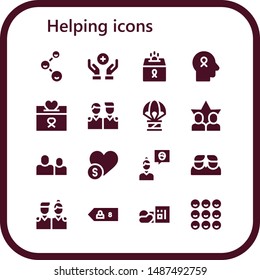 helping icon set. 16 filled helping icons.  Collection Of - Friends, Donation, Hope, Humanitarian, Charity, Friend, Homeless