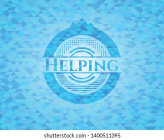 Helping light blue emblem with mosaic background