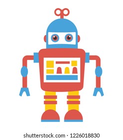 
Helping machine like human, robot machine flat icon 
