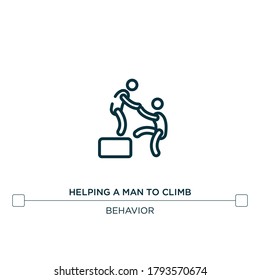 Helfen Sie einem Mann, das Vektorsymbol zu besteigen. Einfache Elementgrafik. einem Mann dabei zu helfen, das Umrisssymbol aus dem Verhaltenskonzept zu klettern. Kann für Web und Mobile verwendet werden
