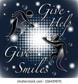 Helping men Card in dark blue background and text