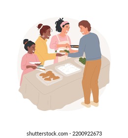 Helping others isolated cartoon vector illustration. Smiling people helping and serving food to others, Thanksgiving Day volunteering tradition, public holiday celebration vector cartoon.