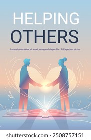 Ajudando outros conceito de saúde mental Duas pessoas estendendo as mãos com luz brilhante fundo forma coração aberto livro cores pastel