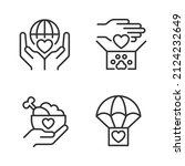 Helping others pixel perfect linear icons set. Charitable organization. Animal donation. Hand out free food. Customizable thin line symbols. Isolated vector outline illustrations. Editable stroke