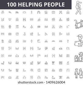 Helping people line icons, signs, vector set, outline illustration concept 