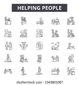 Helping people line icons for web and mobile design. Editable stroke signs. Helping people  outline concept illustrations
