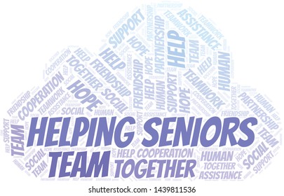 Helping Seniors word cloud. Vector made with text only.