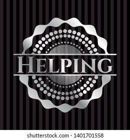 Helping silvery emblem or badge. Vector Illustration. Mosaic.